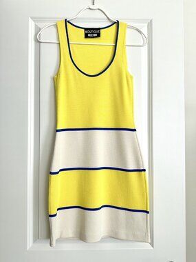 BOUTIQUE MOSCHINO Yellow Colorblock Stripe Knit Mini Tank Dress Size 6